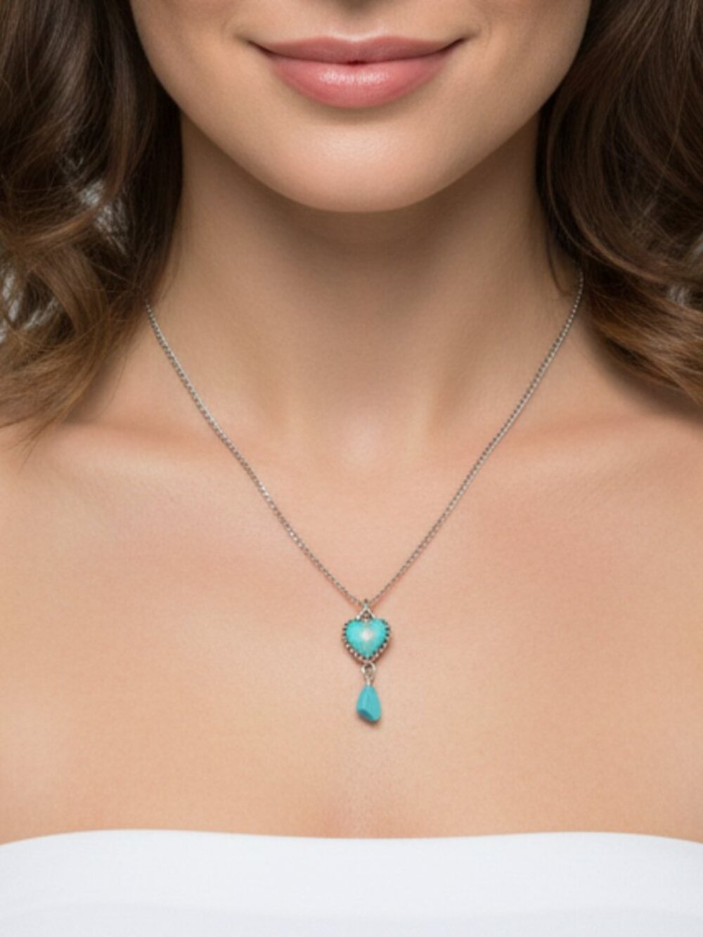 Native American‎ Zuni Turquoise Heart Nugget Silver Necklace